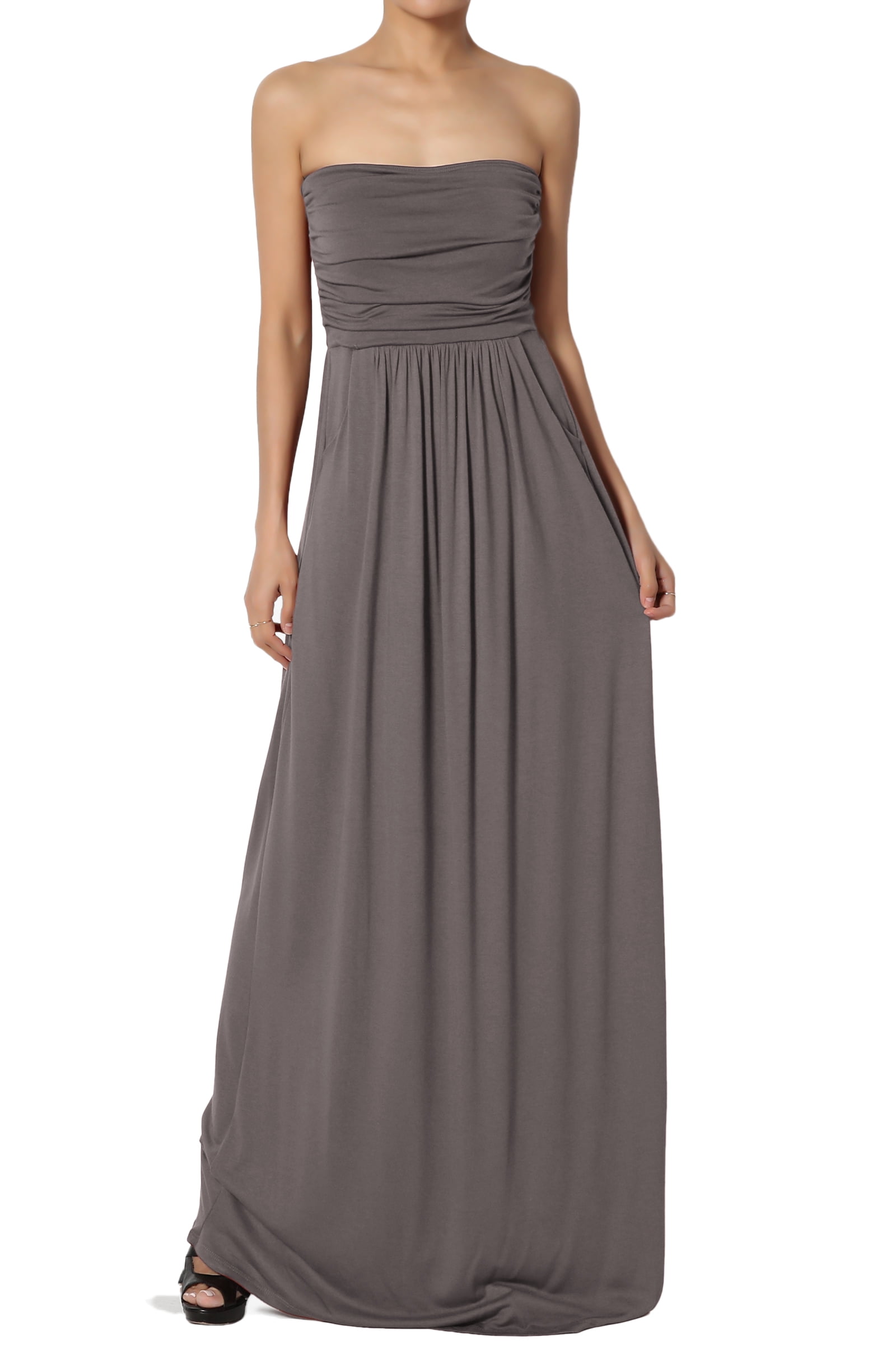 strapless maxi dress with pockets