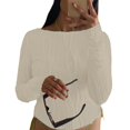 thumbnail image 7 of Tshirts For Women Autumn Winter Solid Color Knit Crew Neck Long Sleeve Sexy Slim Crop Tops T-Shirts Streetwear, 7 of 7