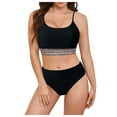 thumbnail image 2 of Linfrsh Womens High Waisted Bikini Sets Criss Cross Two Piece Swimsuits Color Block Full Coverage Bathing Suits Black,M, 2 of 7