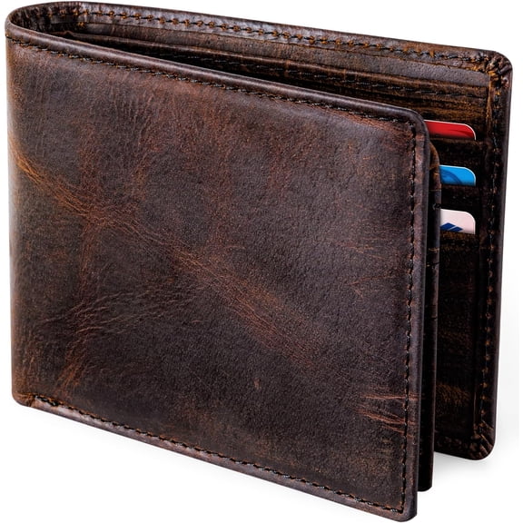 Top Genuine Grain Leather Premium Crazy Horse Wallet for Men- Bifold Wallet