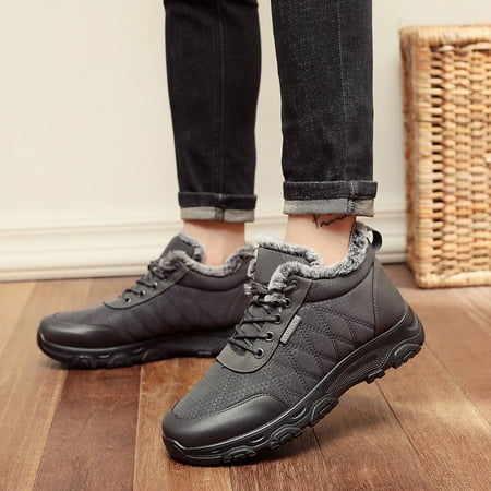 

Cathalem Mens Cold Weather Boots Toe Sport Keep Fashion Shoes Warm Round Non Slip Winter Lace Up Snow Men Ever Boots Ultra Dry Grey 10.5