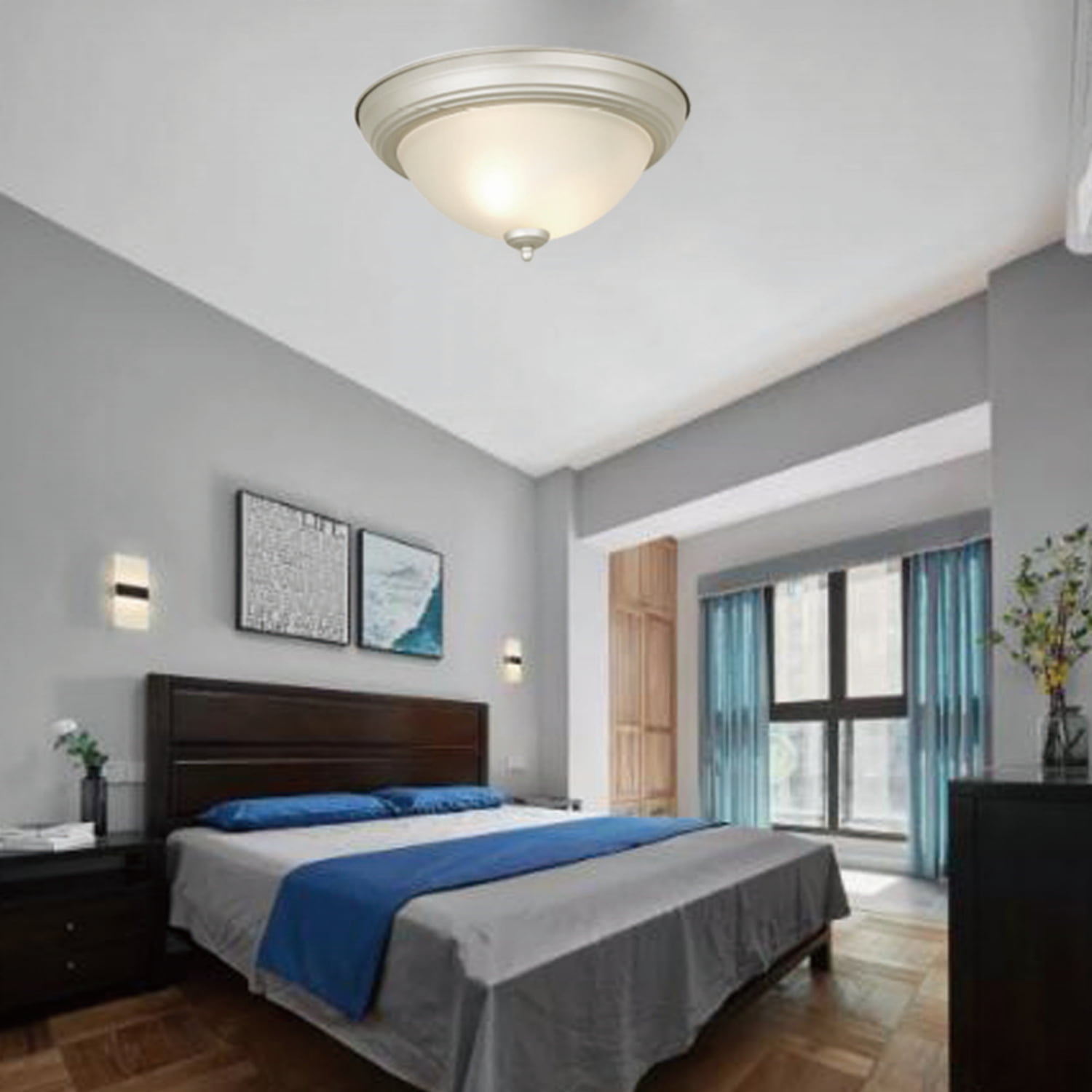 Mainstays 13" Vintage Flush Mount Ceiling Light, 8W /60W Eqv Satin Nickel, 2 Light Bulbs Included