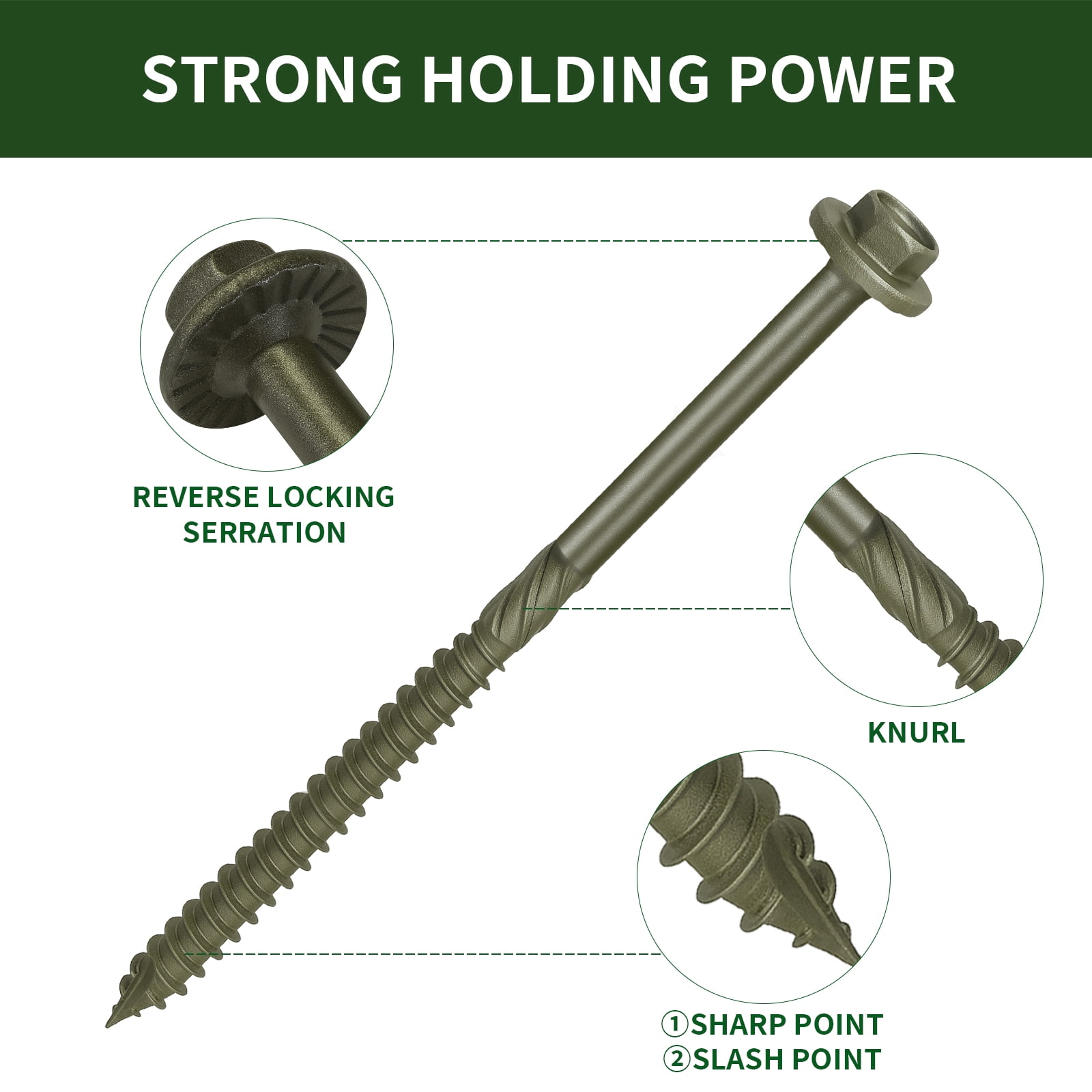 Timber Screws #14 X 2-1/2  Inch Self-Drilling Structural Wood Lag Deck Screws – Corrosion-Resistant Green Coated, 1500-Hour Salt Spray Tested for Landscaping, Construction & Pole Barns （80PCS)