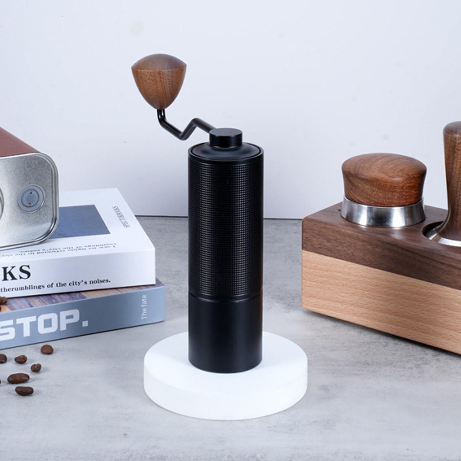Suodoka 5‑Core Stainless Steel Manual Coffee Grinder with Ergonomic Wood Crank, 24‑Gear Digital Adjustment, 25g Powder Bin, Aluminum Alloy Body, Portable & Durable