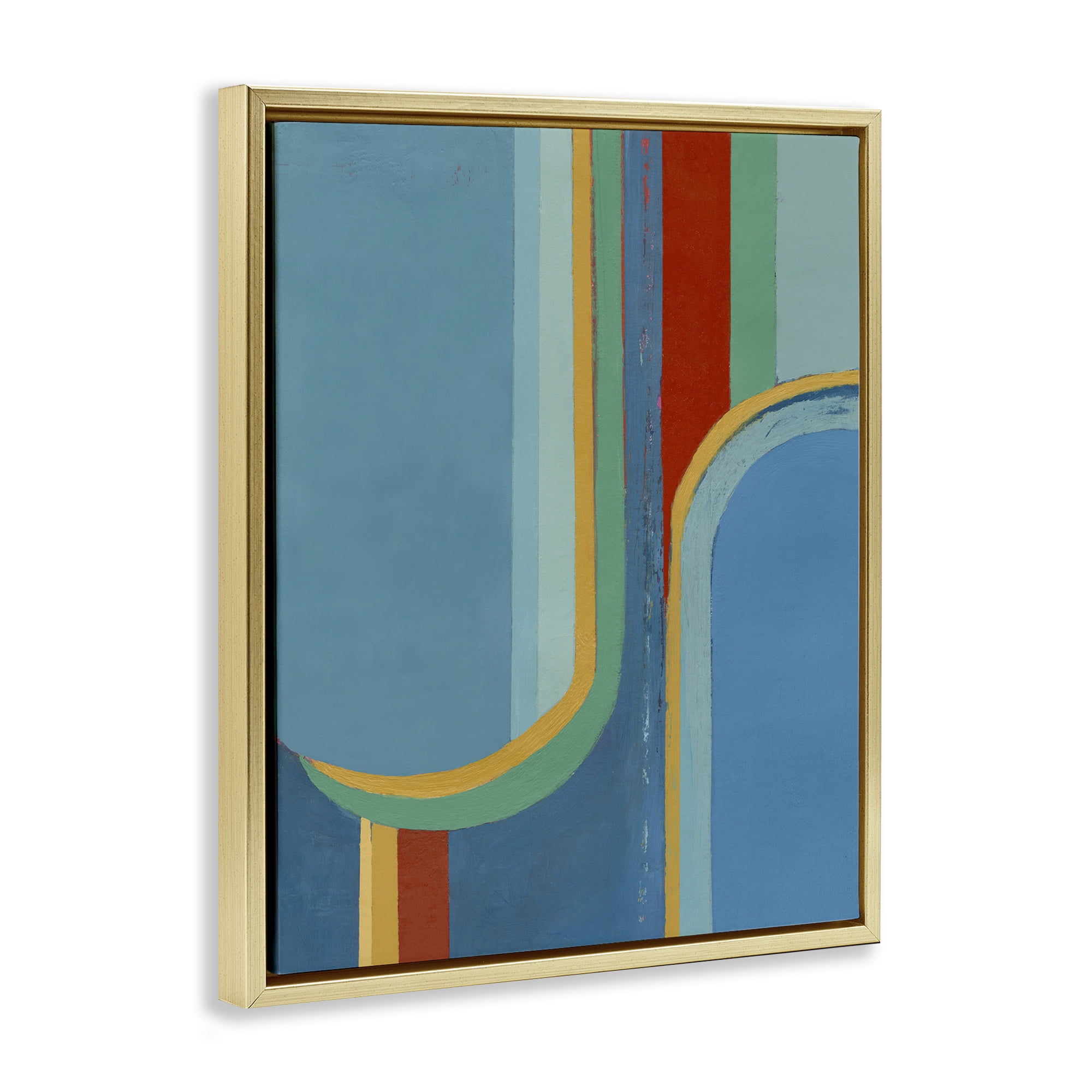 Stupell Industries Blue & Red Arches Abstract Painting Gold Floater Framed Canvas Art Print Wall Art, 17 x 21