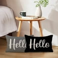 thumbnail image 3 of Hello Lumbar Throw Pillow Covers 12 x 20 Inch Farmhouse Rustic Decorative Rectangular Cushion Covers for Front Porch Welcome Decor Perfect Housewarming Gifts (Black), 3 of 5