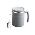 thumbnail image 2 of Taza de café de acero inoxidable con tapa y cuchara, taza de desayuno aislante de 16 oz con asa para bebidas calientes y frías, taza de agua de oficina y en casa en rojo, 2 of 6