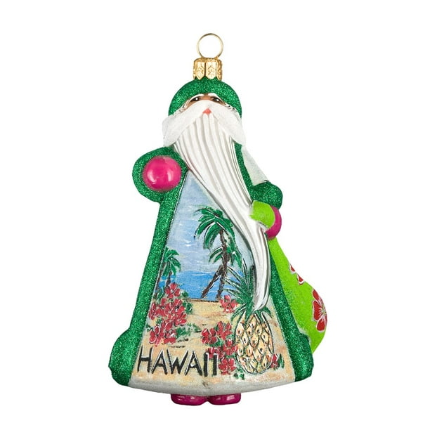 Aloha Hawaii Santa with Hula Dancer Polish Glass Glitterazzi Christmas