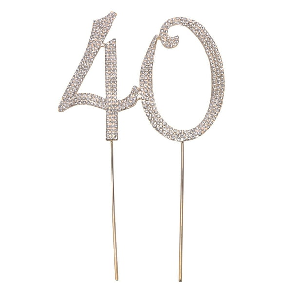 EeaseMX Adorno decorativo para tarta de cumpleaños de 40.º cumpleaños o aniversario con cristales de imitación (dorado)