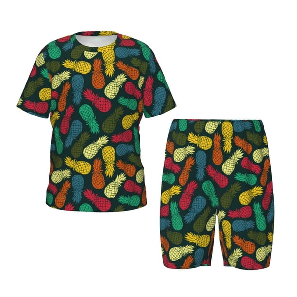 Balery Pineapple Fruit Colorful Conjunto de Pijama Infantil de Manga Corta con Estampado – Ropa de Dormir de Algodón Suave-3X-Large
