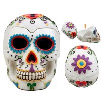 Ebros El Diablo Day of The Dead White Sugar Skull Ashtray Tribal Tattoo Skull Figurine 5"Long