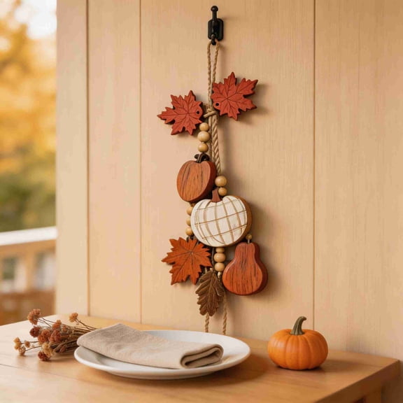 Fall Decor Wooden Pumpkin Vintage Hanging Signs for Home, Pumpkins Autumn Leaves Hanging Wall Decoration, Harvest Farmhouse Kitchen Entryway Decor
