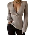 thumbnail image 2 of Women'S Twist Knot Fall Clothes Fashion Outfits Top Ribbed Long Sleeve Camel S, 2 of 9