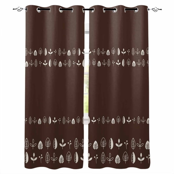Rustic Botanical Blackout Curtains 54 Inch Length 2 Panels Set for Living Room Bedroom, Japanese Herb on Brown Simple Art Room Darkening Window Curtains Thermal Insulated Black Out Curtain 52"x54"