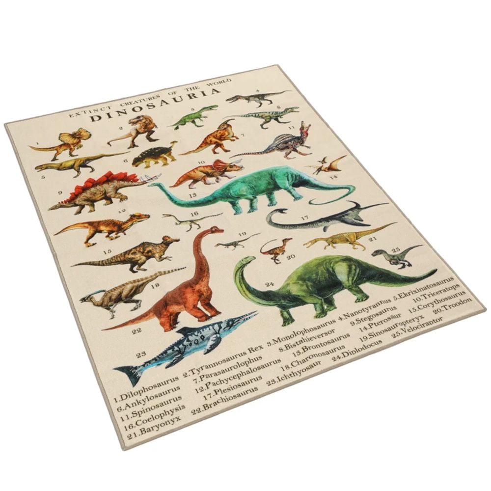 Large Gaming Mat Crawling Mat Carpet Khaki Retro Dinosaur Design Soft Non-Slip Play Mat for Kids Playroom Bedroom