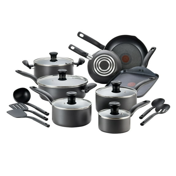 T-fal Initiatives Non-Stick Pots and Pans 18 Piece Cookware Set, Black