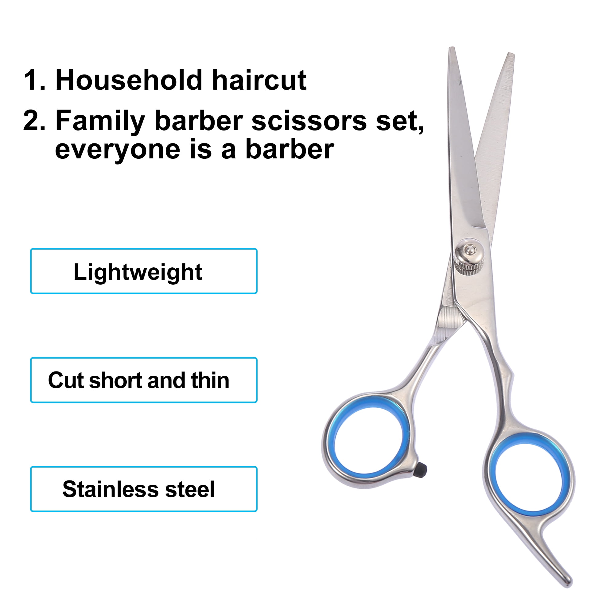 Unique Bargains Portable 6.69" Straight Scissors Hair Cut for Men Women Blue Gasket Ring