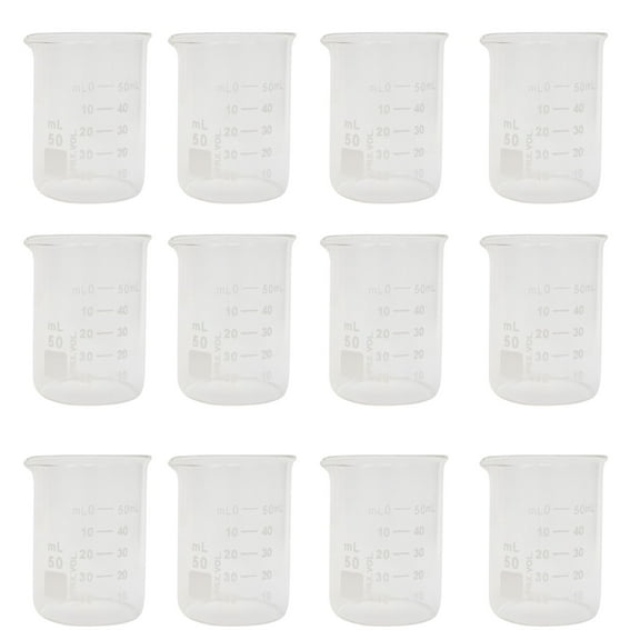 Beaker, Griffin Style, 50ml Capacity, Borosilicate Glass, Graduated. Pack of 12.