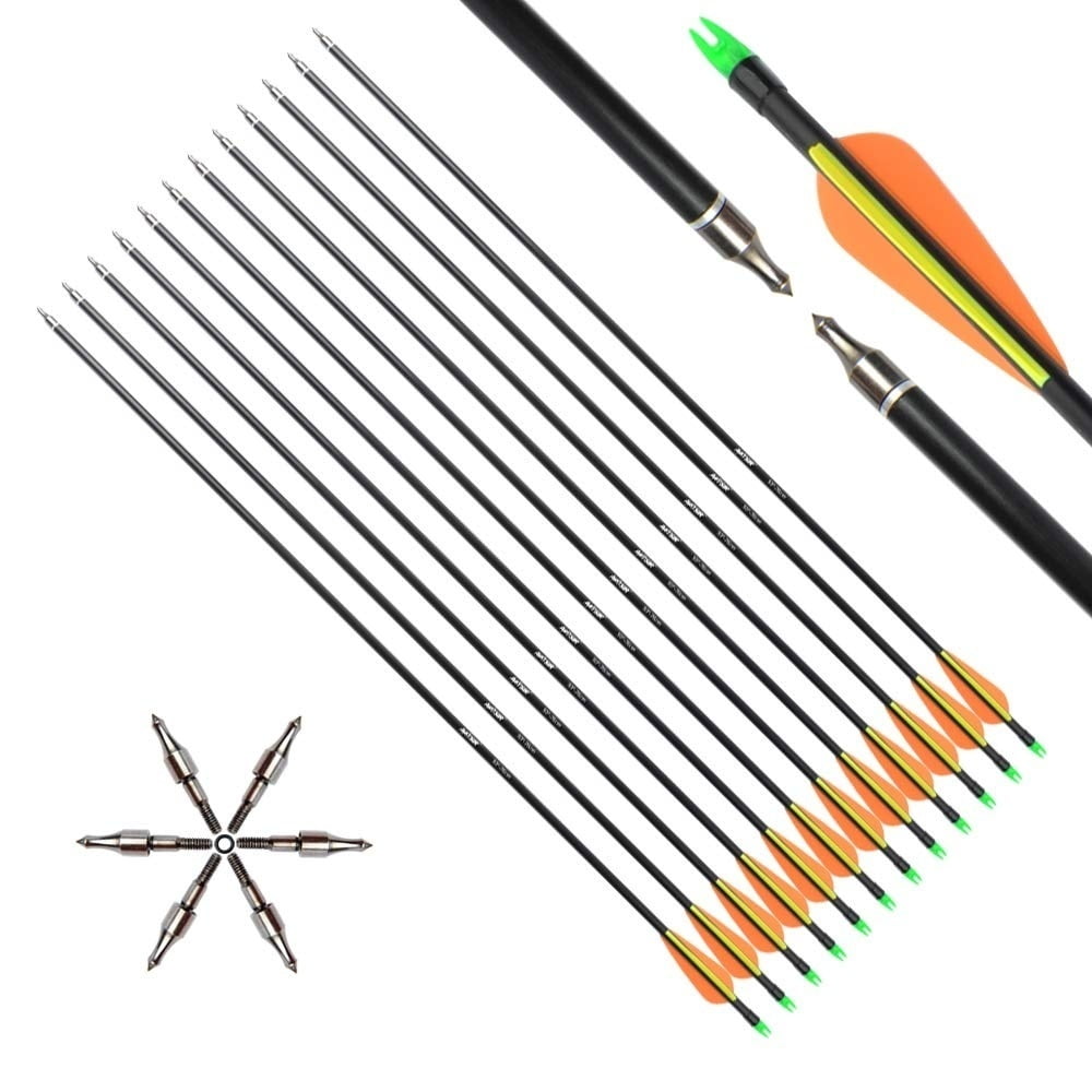 31'' Archery Carbon Arrows Screw in Tip Target Practice for Recurve Compound Bow 