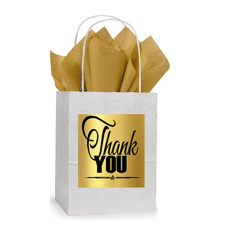 Thank You White And Gold Themed Small Party Favor Gift Bags Stickers Tags 12pack