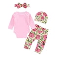 thumbnail image 2 of Eleanos Baby Girls Newborn Floral Romper Bodysuit+Pants+Bowtie Headband+Beanie Hat Infants 4Pcs Clothing Outfits Set, 2 of 7