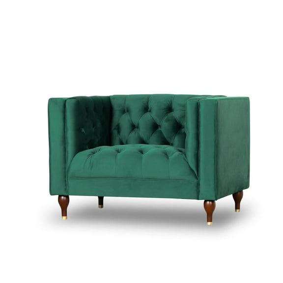 Clodine Mid Century Modern Tufted Velvet Upholstered Dark Green Armchair