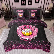 jejeloiu Pink Baseball Glove 7 Pieces Bedding Comforter Set,Ball Sport Lover Full Bedding Set For Girls Kids Reversible
