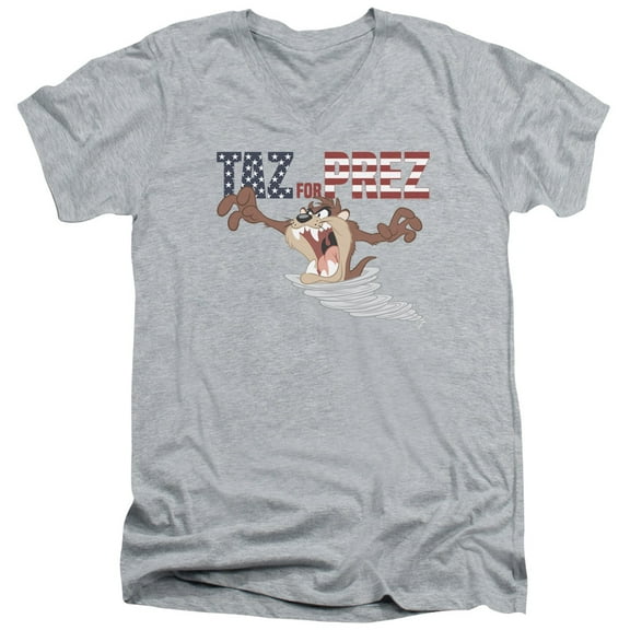 Trevco Sportswear LT218-AV-1 Looney Tunes Taz for Prez 3 Adult Slim Fit V-Neck Cotton T-Shirt, Athletic Heather - Small