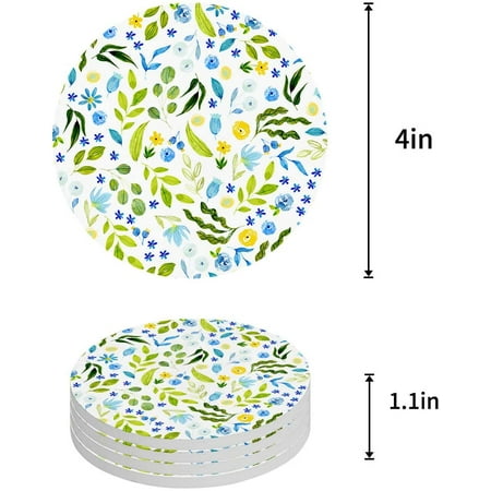 

ZHANZZK Watercolor Flower and Leaf Plant Set of 6 Round Coaster for Drinks Absorbent Ceramic Stone Coasters Cup Mat with Cork Base for Home Kitchen Room Coffee Table Bar Decor