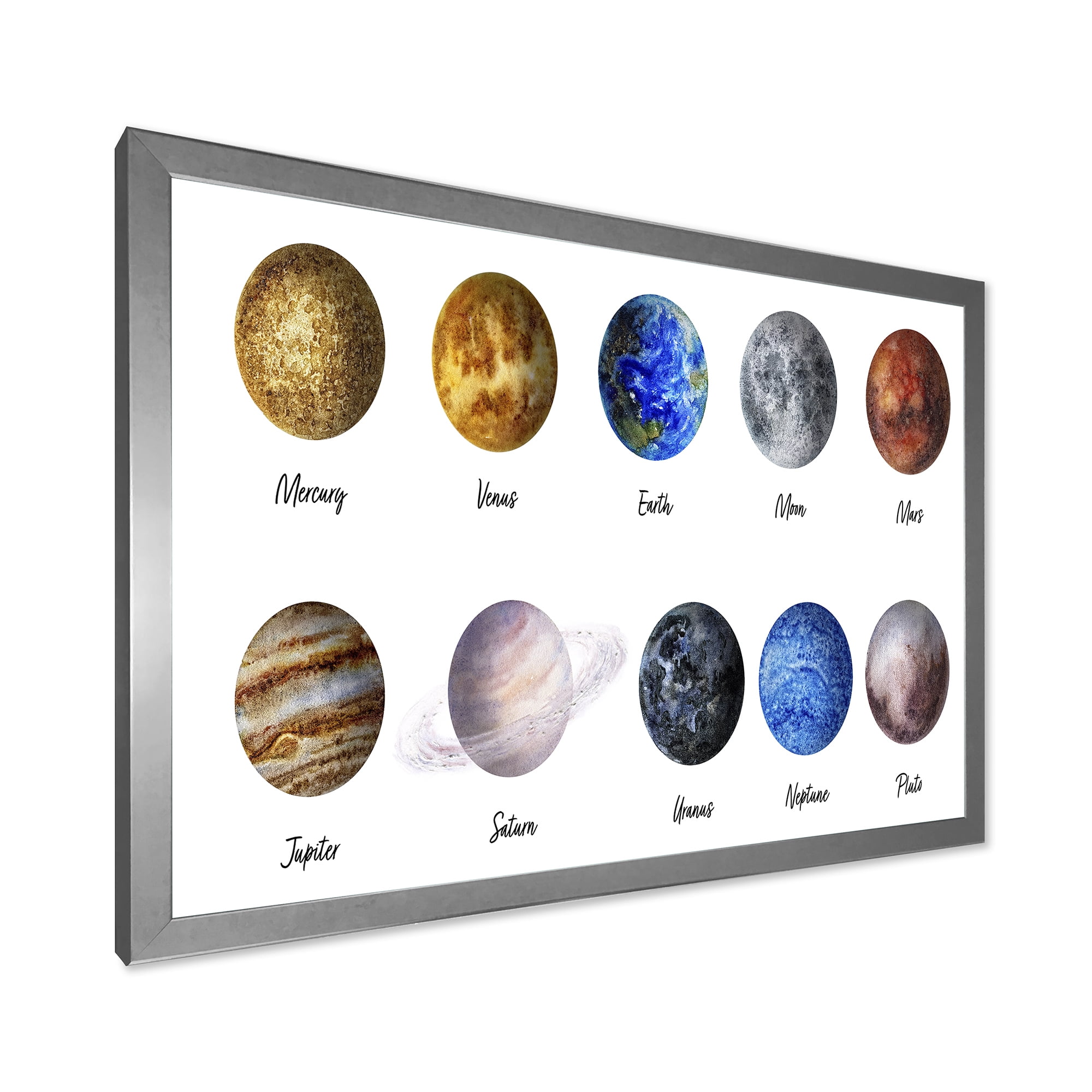 Designart 'All Planets United On White' Modern Framed Art Print