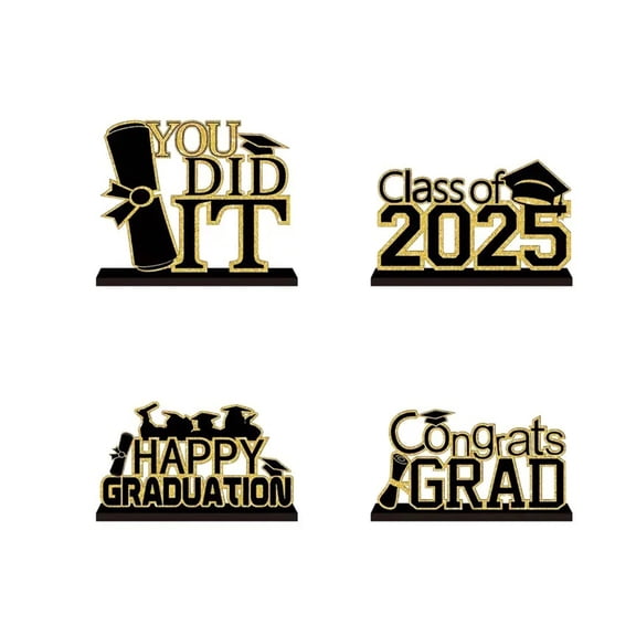 Qocolhg 4 Pcs 2025 Graduation Party Decorations Wooden Class of 2025 Table Centerpieces Grad Congratulate Table Toppers for High School College Graduation Party Favor Supplies Photo Booth Props