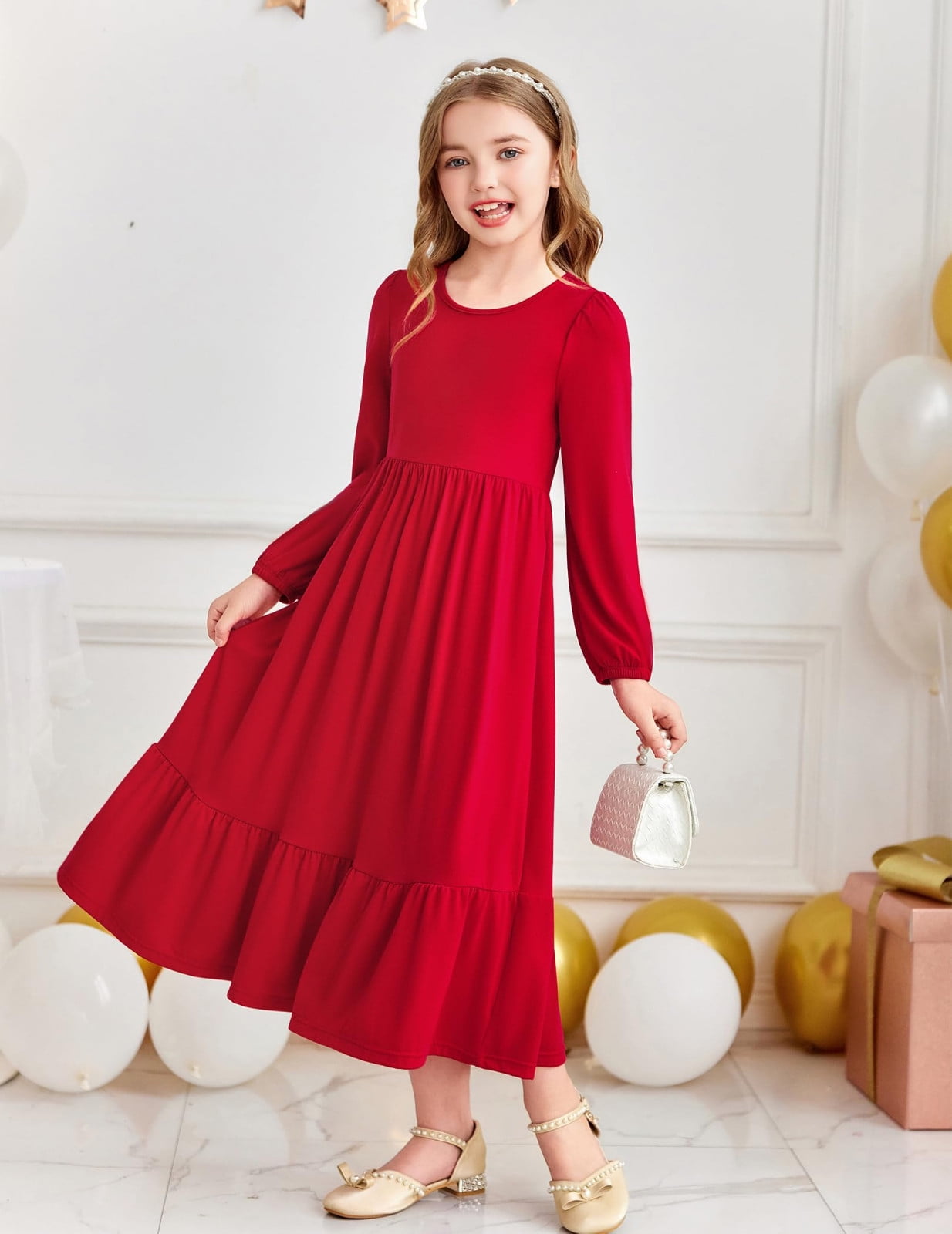 red long sleeve dress walmart Blczomt Long Sleeve Womens Dress Plus Size Cotton Red Dresses Dressy Casual Elegant Solid V Neck Dresses, Women's, Size: 4,6,8,10,12,14,16,18,20