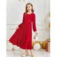 thumbnail image 4 of Girls' Long Sleeve Dress Ruffle Tiered Maxi Dress Party Christmas Outfits Cotton Red Dresses Fall Winter Clothes (14-15 Years, Red), 4 of 6