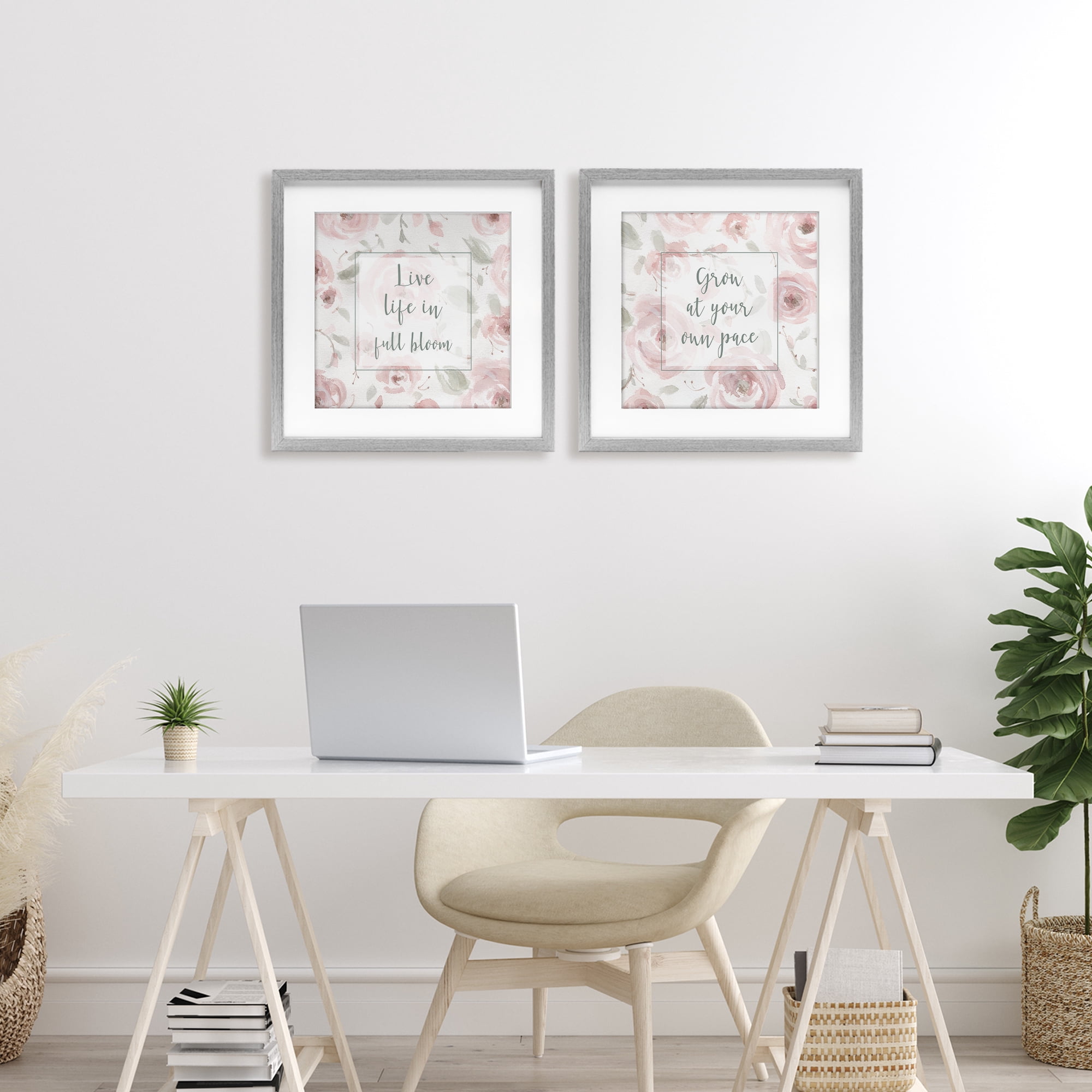 Stupell Industries Full Bloom at Your Pace Florals 2 Piece Gray Framed Print Under Glass Set, design by Carol Robinson