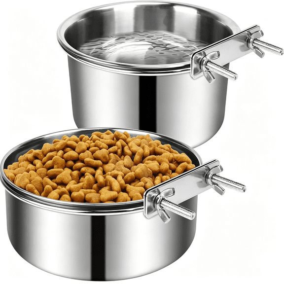 BPPEG Dog Crate Water Bowl, 2 Pcs Stainless Steel Large Dog Bowls 40Oz & 60Oz, Durable Anti-Spill Pet Metal Bowls for Cage Kennel Crate, Hanging Water/Food Bowl for Medium & Large Dogs