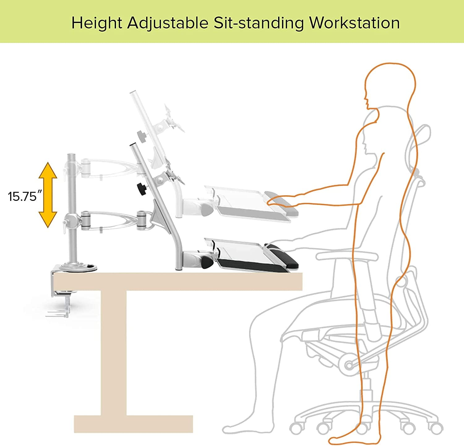 Desktop Sit-Stand Workstation with Single Monitor Mount and Keyboard Tray, Height Adjustable Standing Desk Converter with Quick Release VESA for Computer Screens up to 32 inches