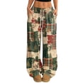 thumbnail image 2 of Womens Holiday Pants Christmas Print Fleece Lined Wide Leg Sweatpants Elastic Drawstring Waist Loose Straight Trousers, 2 of 5