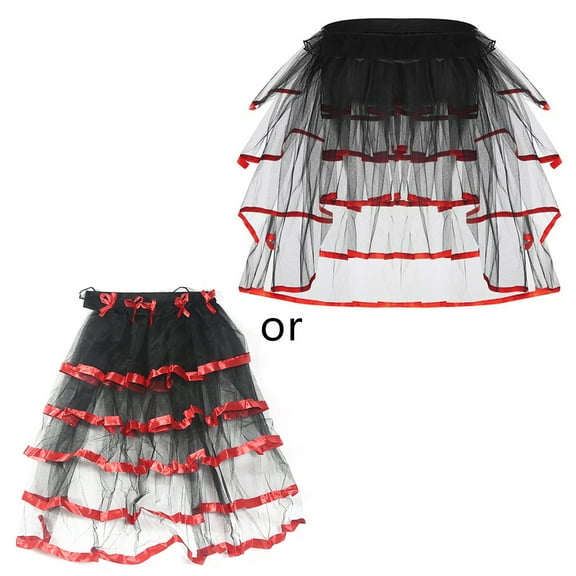 Zeiwohndc Womens Ballet Dance Tulle Tail Tutu Skirt Contrast Color Satin Trim Layered Ruff
