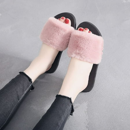 

Home Autumn Winter Fur Anti-Slip Slippers Warm Cotton Trailer Shoes
