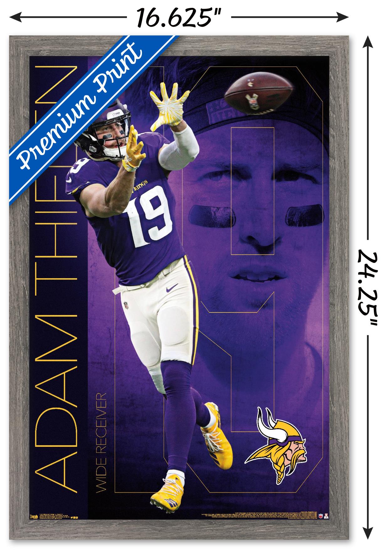 NFL Minnesota Vikings - Adam Thielen 19 Wall Poster, 14.725" x 22.375", Framed