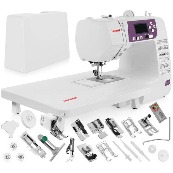 Janome 3160QDC Computerized Sewing Machine w/Hard Cover   Extension Table   Quilt Kit   1/4 Seam Foot w/Guide   Overedge Foot   Zig Zag Foot   Zipper Foot   Buttonhole Foot   Needles   More!