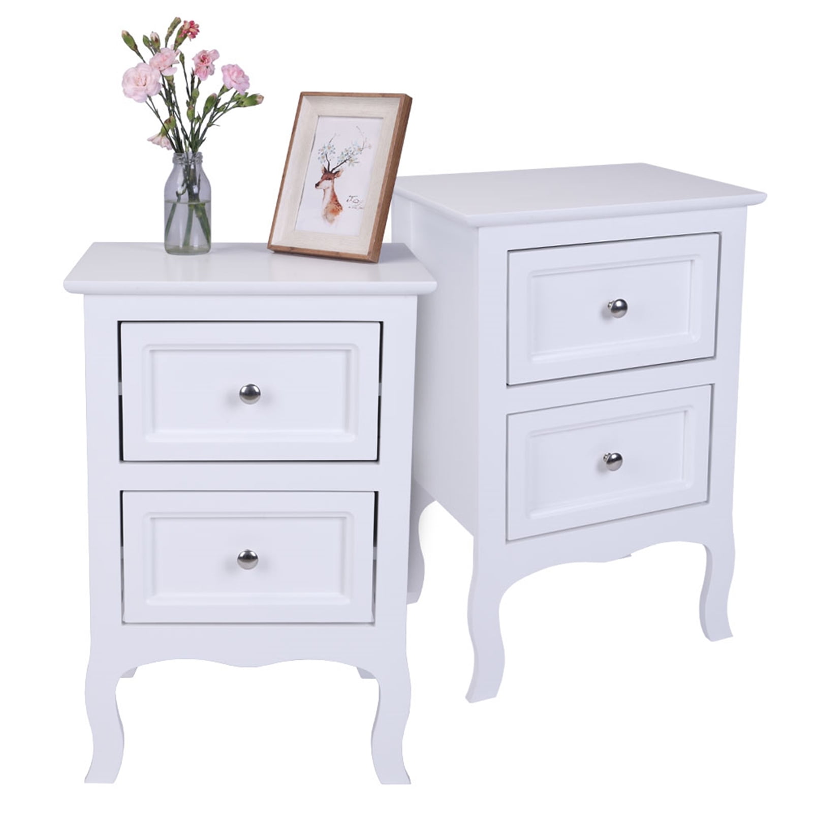 Gzxs White Nightstand with 2 Drawers, Farmhouse Night Stands for