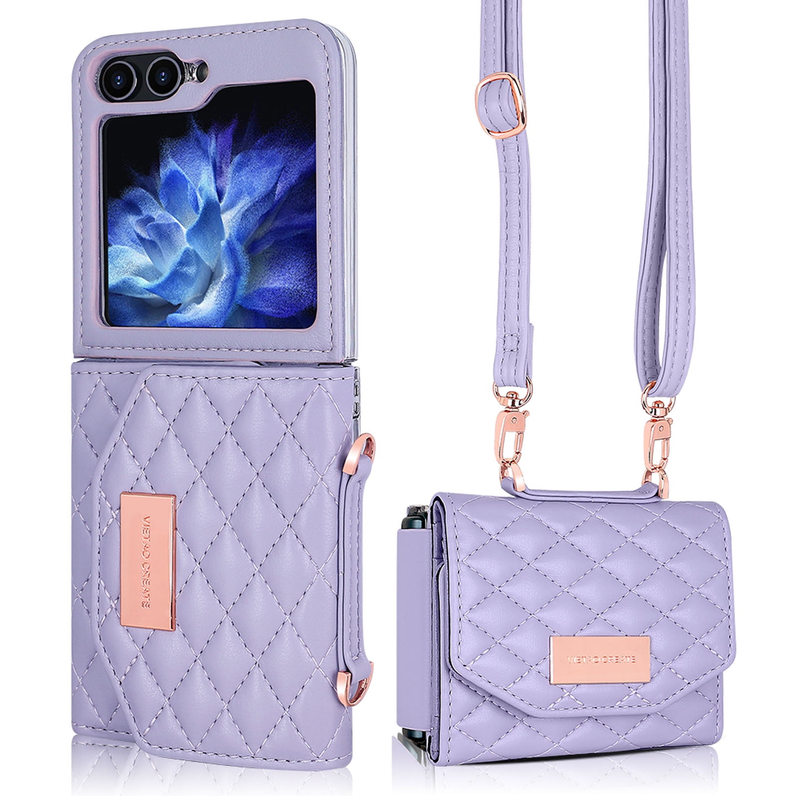 for Samsung Galaxy Z Flip 6 Case with Card Slots, [Crossbody Strap] [RFID Blocking] Women Girls PU Leather Wallet Case Lanyard Crossbody Bag Phone Case for Samsung Galaxy Z Flip 6,Purple
