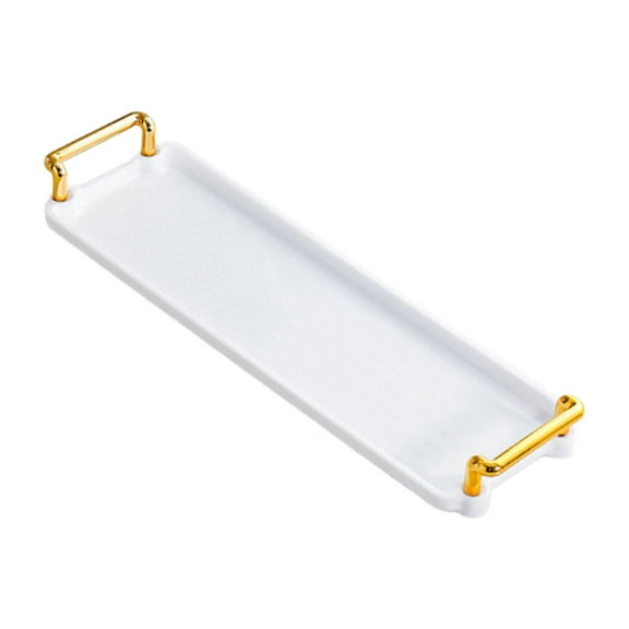 TISHITA Serving Tray with Handle Storage Organizer Coffee Table Tea Tray Vanity Tray white small