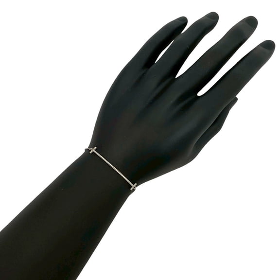 Pre-Owned TIFFANY & Co. Tiffany T Smile Bracelet in 18K White Gold with Diamonds, Silver, 37640