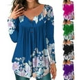 thumbnail image 2 of KVMeteor Womens Printed Henley V-Neck Casual Blouse Pleated Button Tunic Shirt Top, 2 of 4
