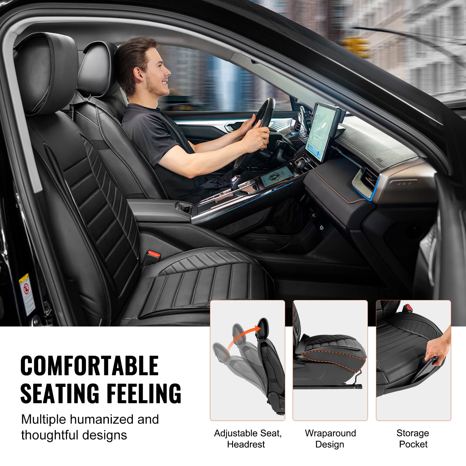 KFFKFF 2 Piece Universal Black Front Seats for Most Cars SUVs and Trucks