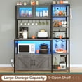 thumbnail image 7 of Bakers Rack for Kitchens with Charging Station & LED Lights, 6-Tier Microwave Stand with Storage Cabinets and Spacious Desktop, Coffee Bar with 8-S Hooks and Goblet Holder, Grey, 7 of 7