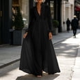 thumbnail image 4 of Gytharion Women's Stand Collar Maxi Dresses Long Sleeve Pleated Button Down Dresses Solid Color Loose Dresses, 4 of 4