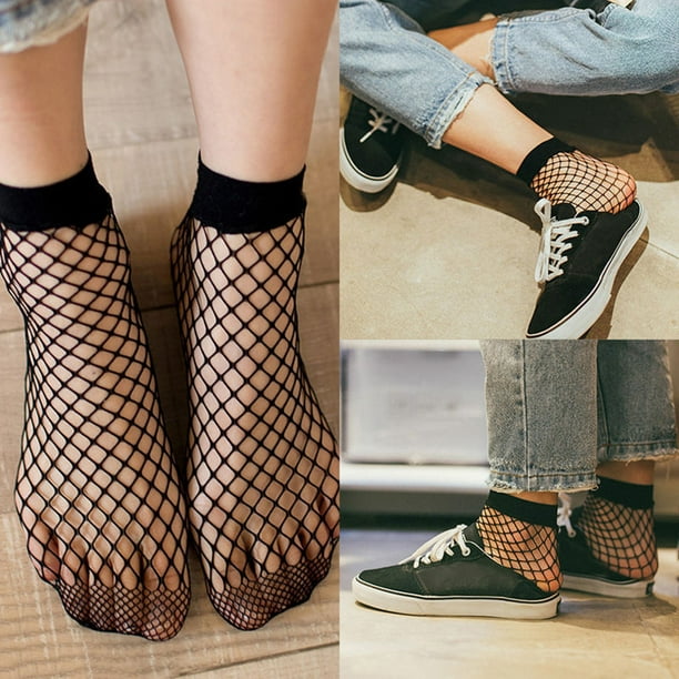 Cheers Women Fashion Ruffle Fishnet Ankle High Socks Mesh Lace Fish Net  Short Socks